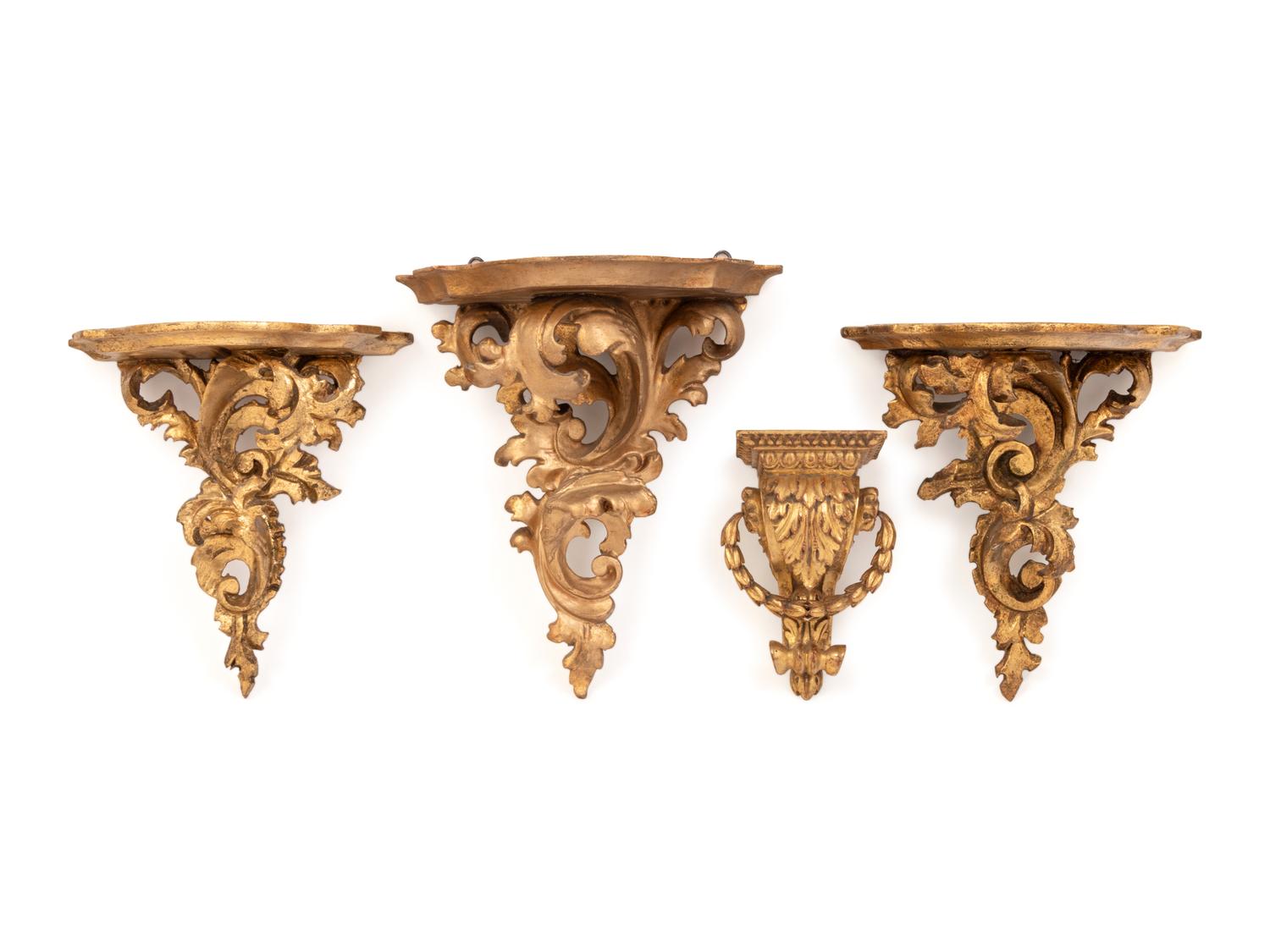 Four Louis XV Style Carved Giltwood Wall Brackets