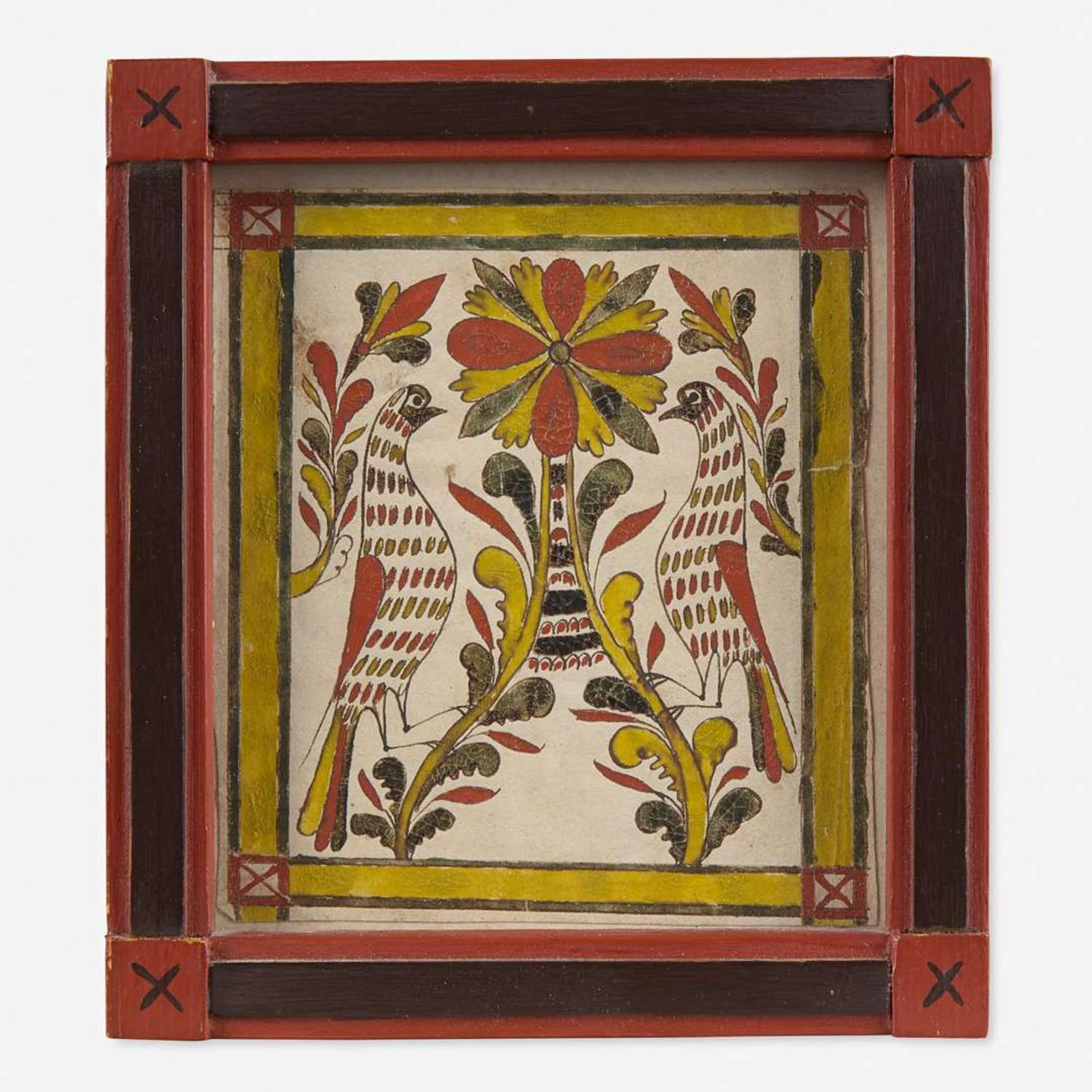 Attributed to George Gerhart (active 1791-1846) Fraktur Bookplate: Flower with Birds, circa 1820-1830