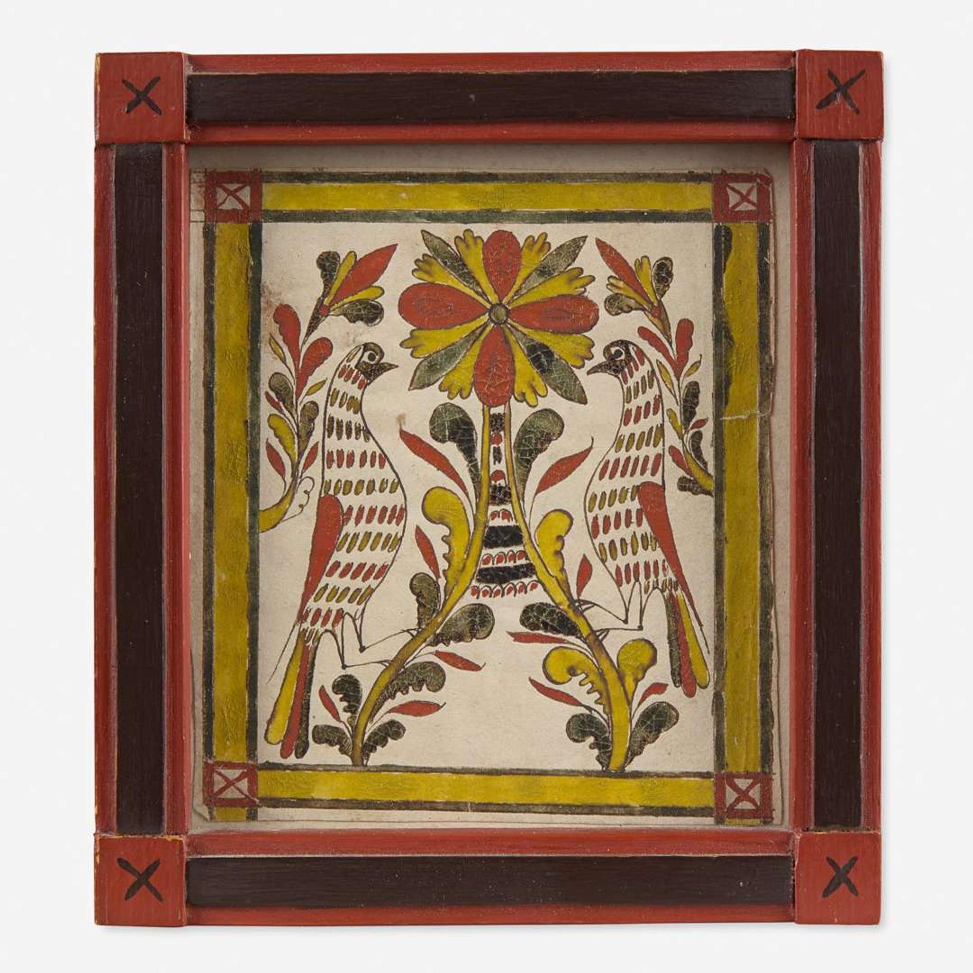 Attributed to George Gerhart (active 1791-1846) Fraktur Bookplate: Flower with Birds, circa 1820-1830
