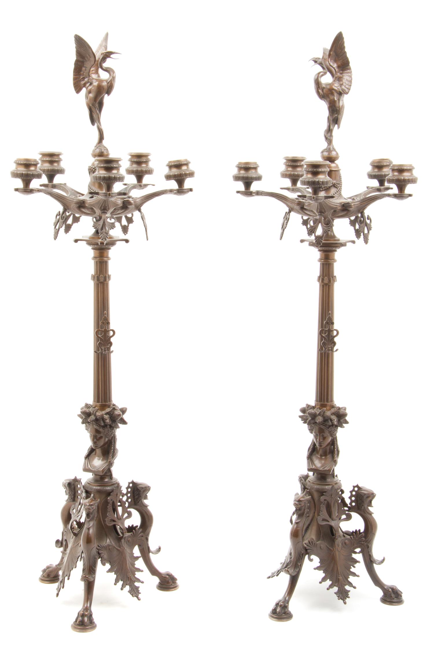 A Pair of Neoclassical Bronze Five Light Candelabra Height 31 1/2 inches. — 19TH/20TH CENTURY