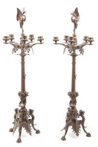 A Pair of Neoclassical Bronze Five Light Candelabra Height 31 1/2 inches. — 19TH/20TH CENTURY
