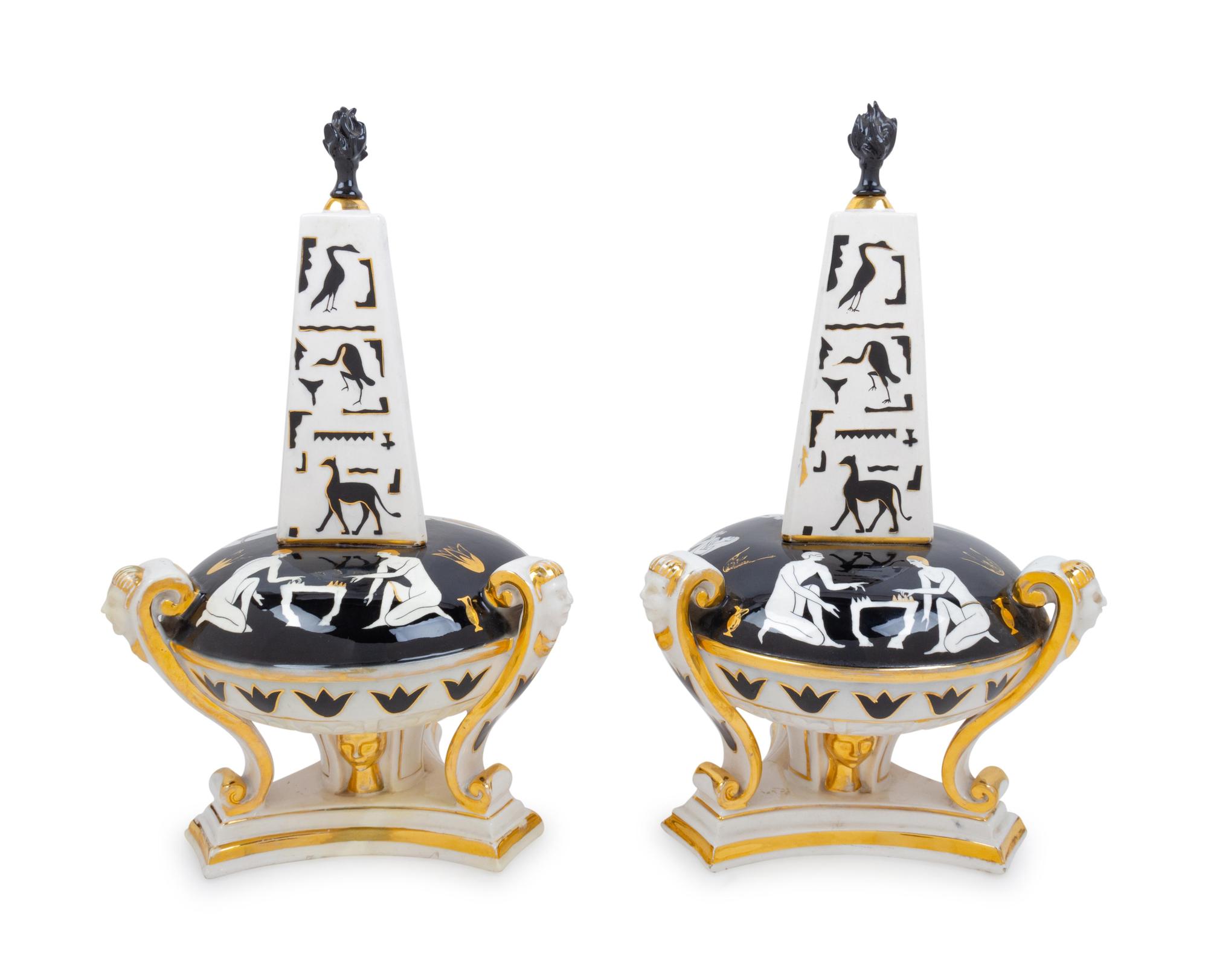 A Pair of Italian Egyptian Revival Porcelain Ornaments