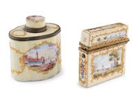 A South Staffordshire Enamel Tea Caddy and Étui
