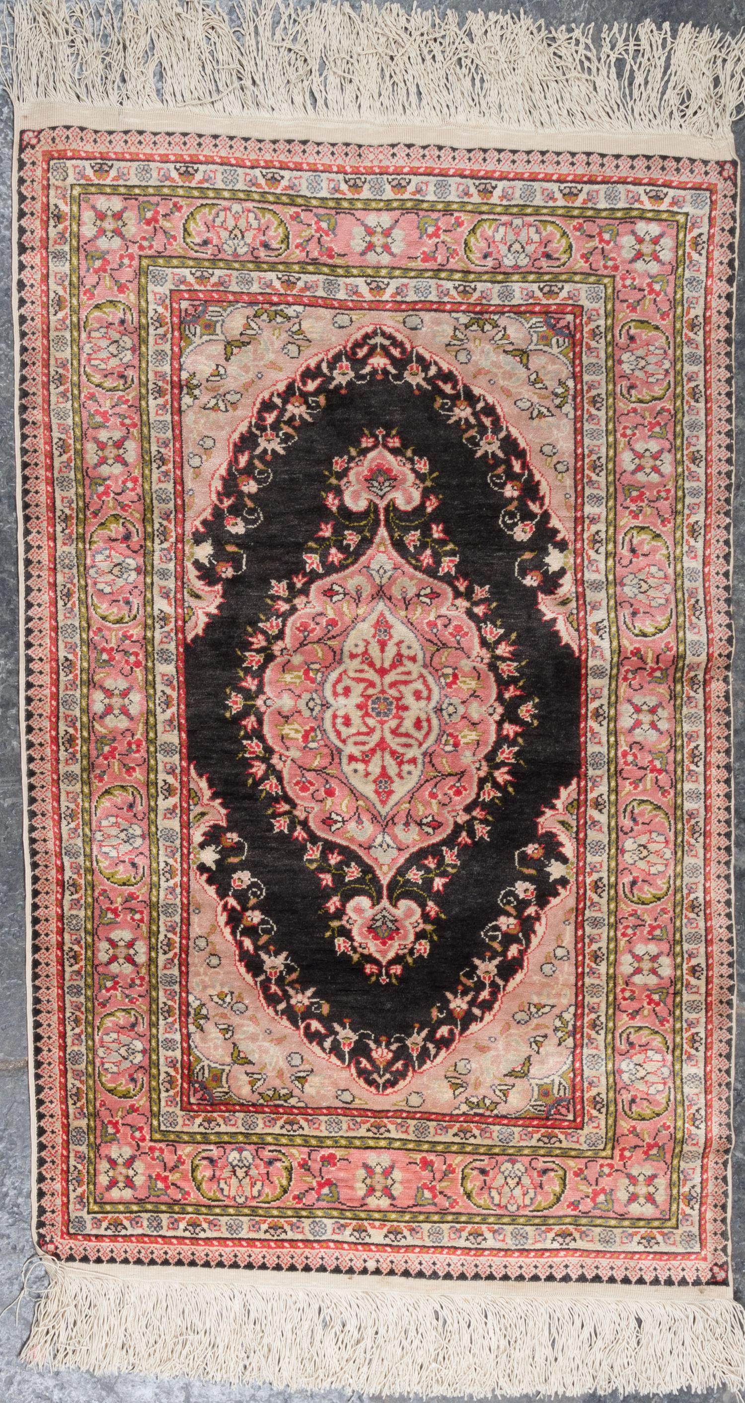 A Persian Silk and Wool Mat 3 feet 1 inch x 1 foot 11 inches. — LATE 20TH CENTURY