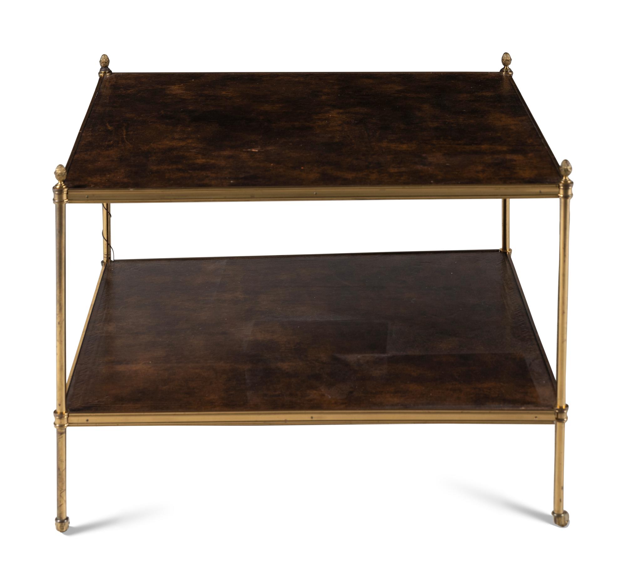 A Contemporary Brass and Leather Inset Low Table
