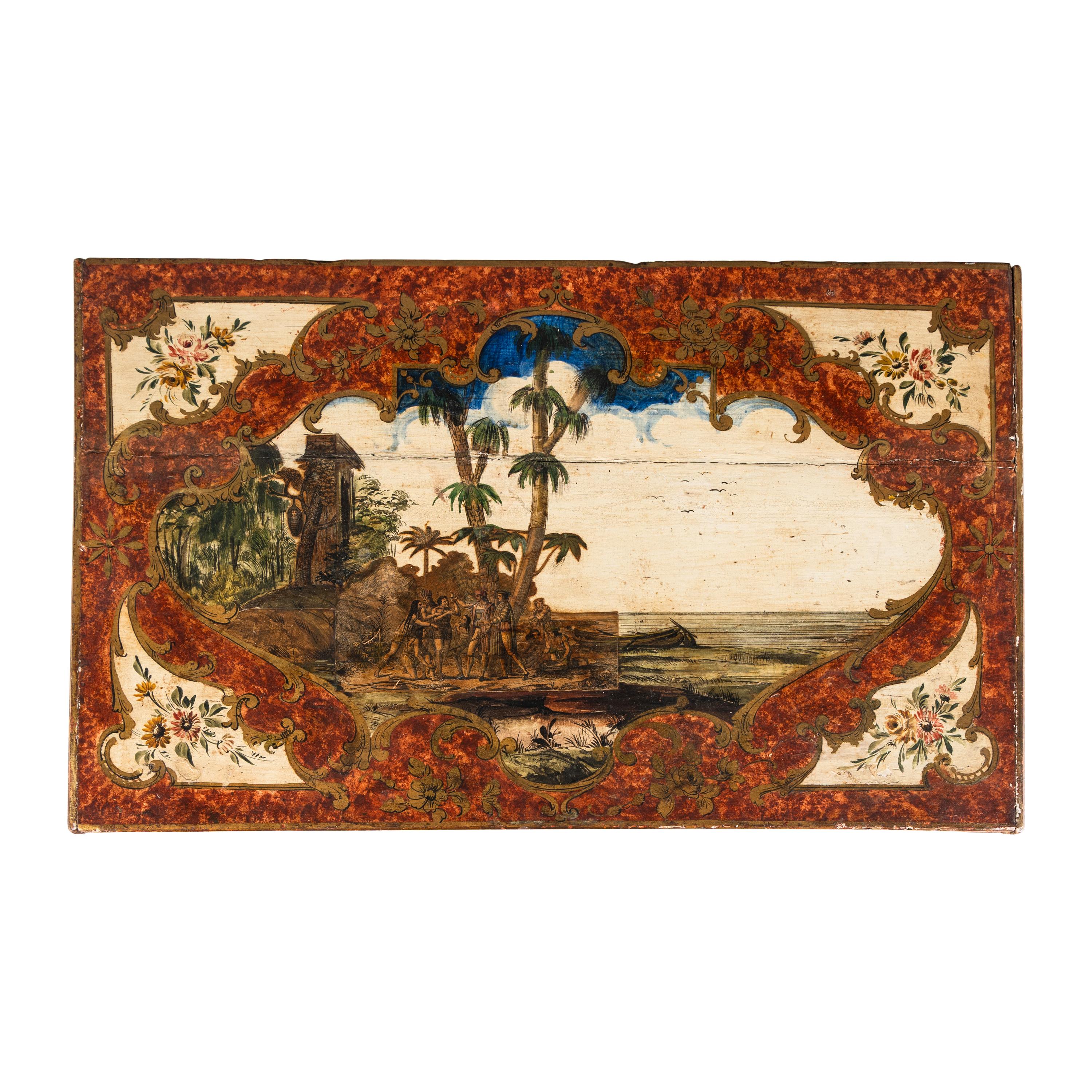 An Italian Polychrome Painted and Decoupage Side Table
