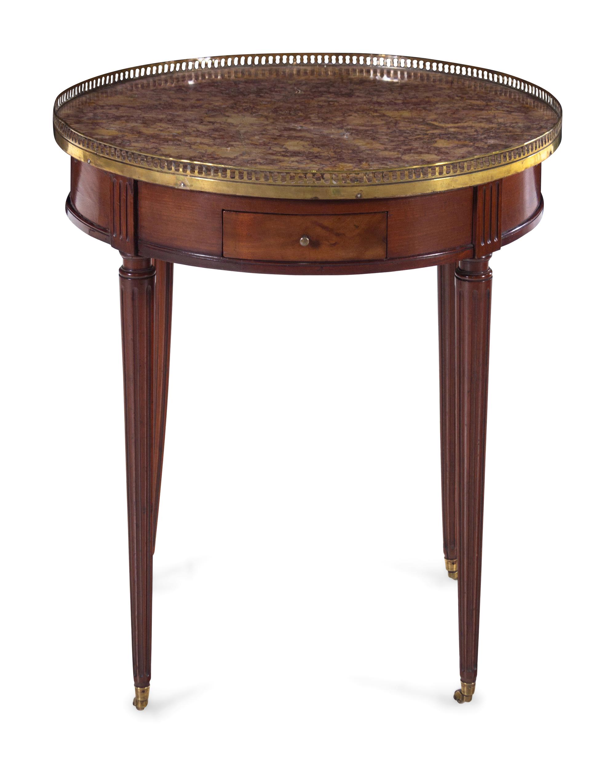 A Louis XVI Style Marble-Top Mahogany Bouillotte Table