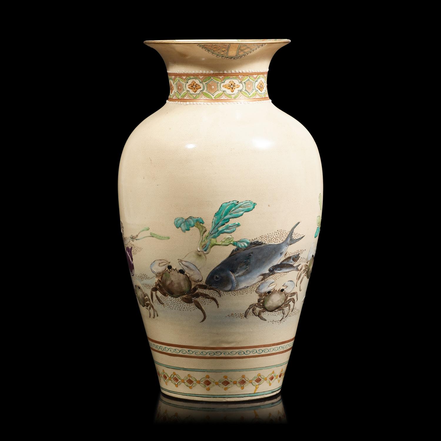 A Japanese Satsuma Type 'Fish and Crabs' Vase, Meiji Period