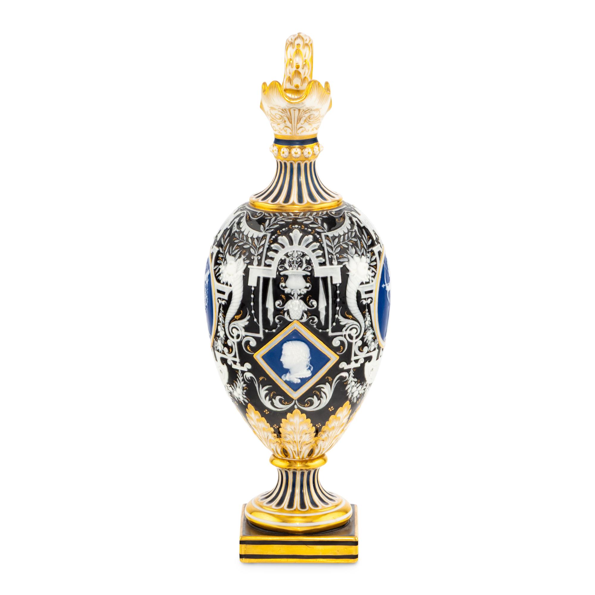 A Minton Pâte-sur-Pâte and Parcel-Gilt Porcelain Ewer