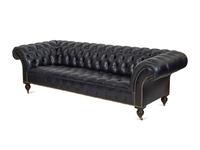 A Navy Blue Calfskin Upholstered Chesterfield Sofa