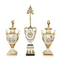 A Pair of Paris Porcelain Lamps and an Additional Lamp