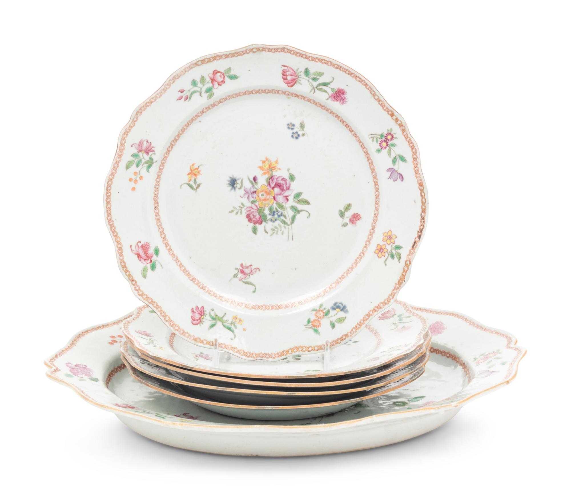 A Chinese Export Porcelain Platter and Five Plates