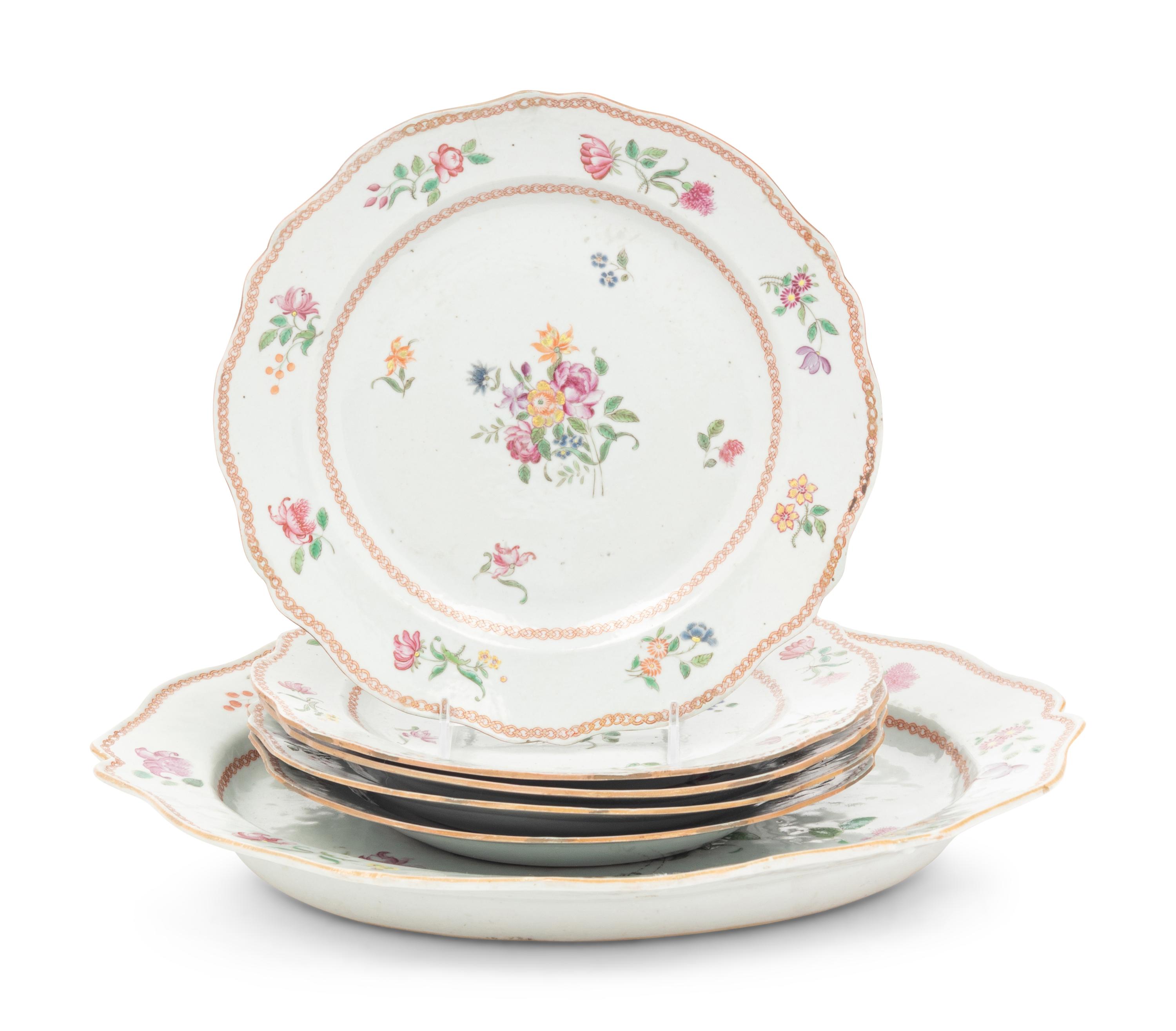 A Chinese Export Porcelain Platter and Five Plates