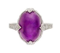 A Platinum, Purple Star Sapphire and Diamond Ring, Circa 1910, 4.70 dwts.