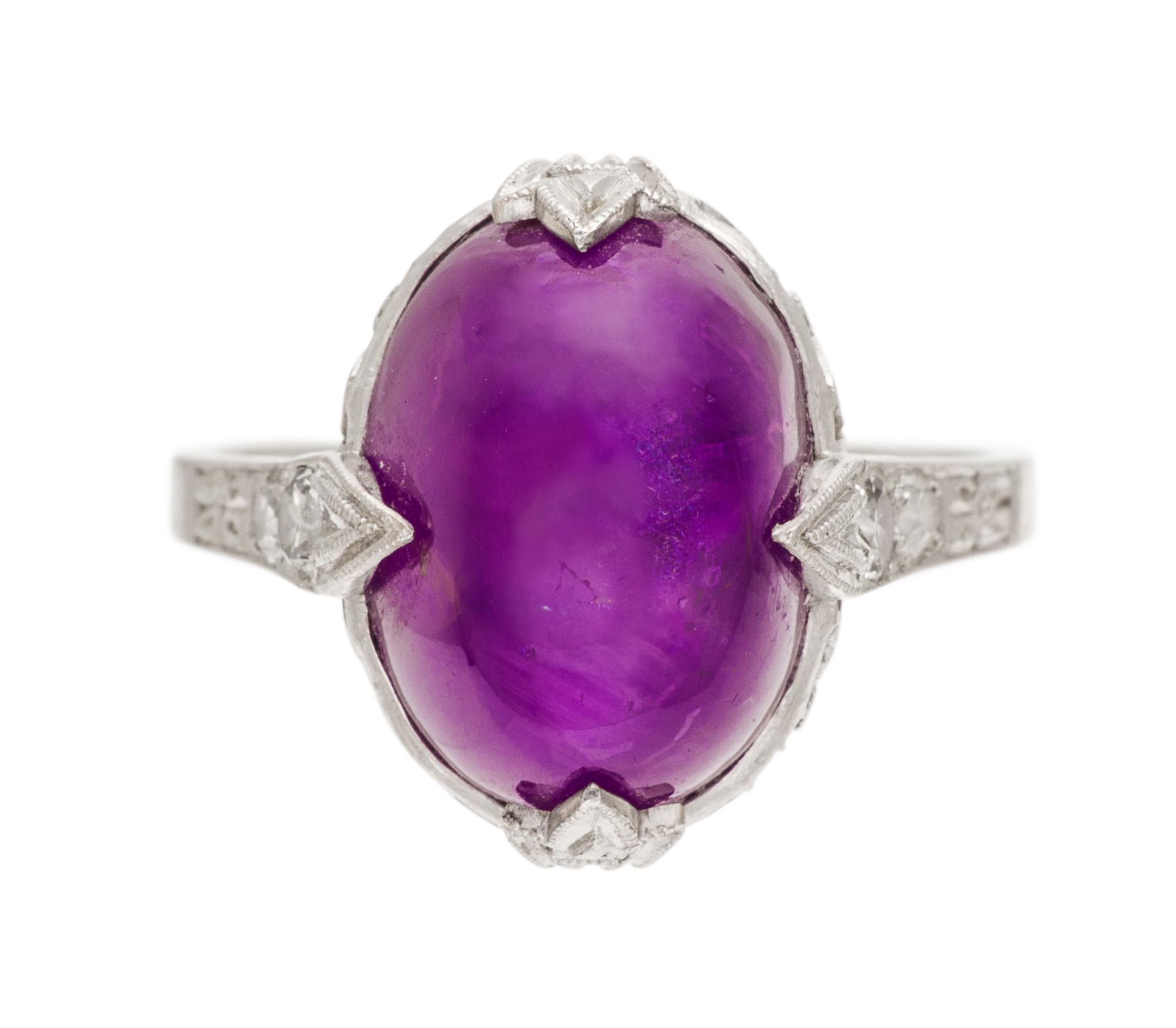 A Platinum, Purple Star Sapphire and Diamond Ring, Circa 1910, 4.70 dwts.