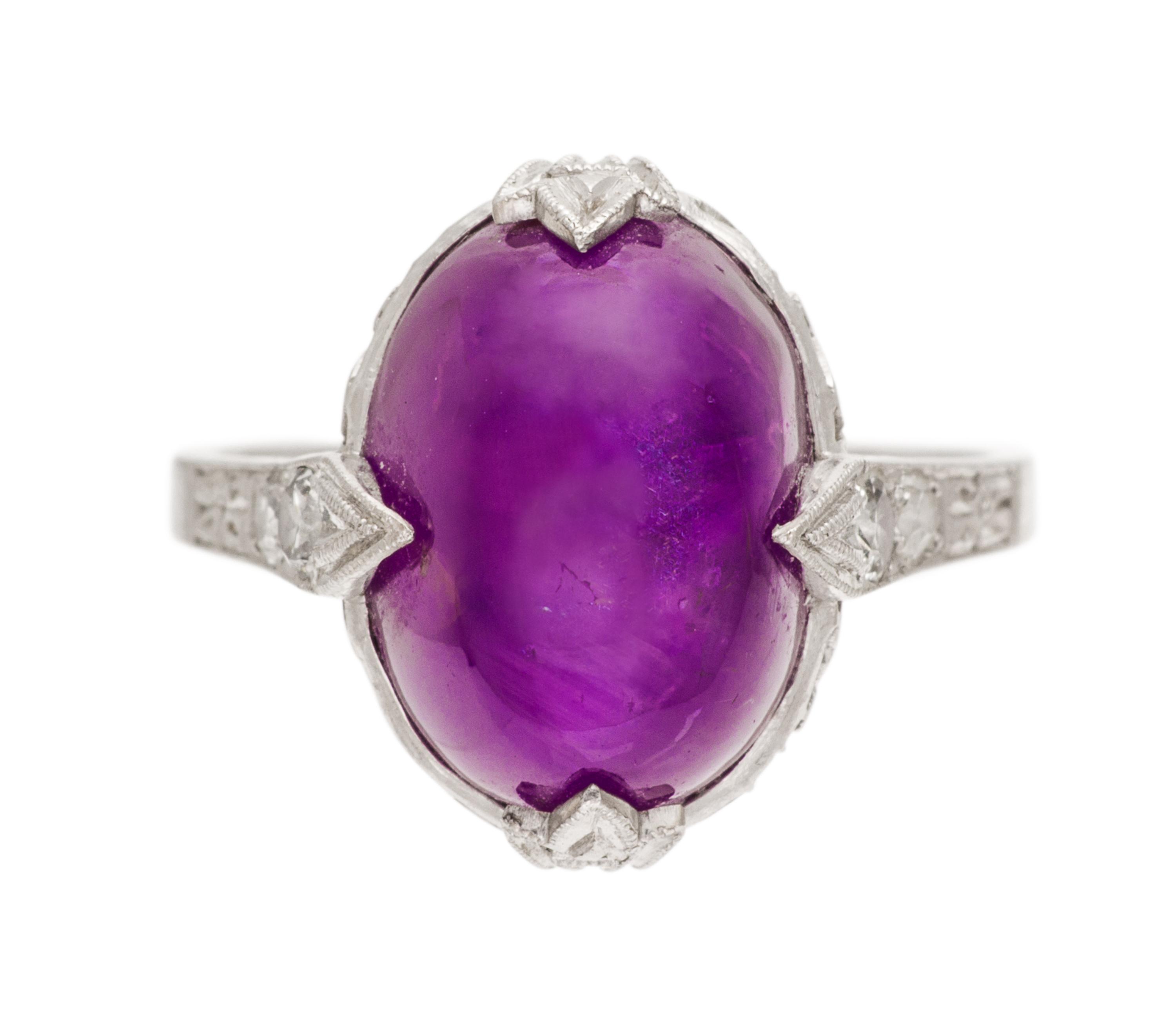 A Platinum, Purple Star Sapphire and Diamond Ring, Circa 1910, 4.70 dwts.