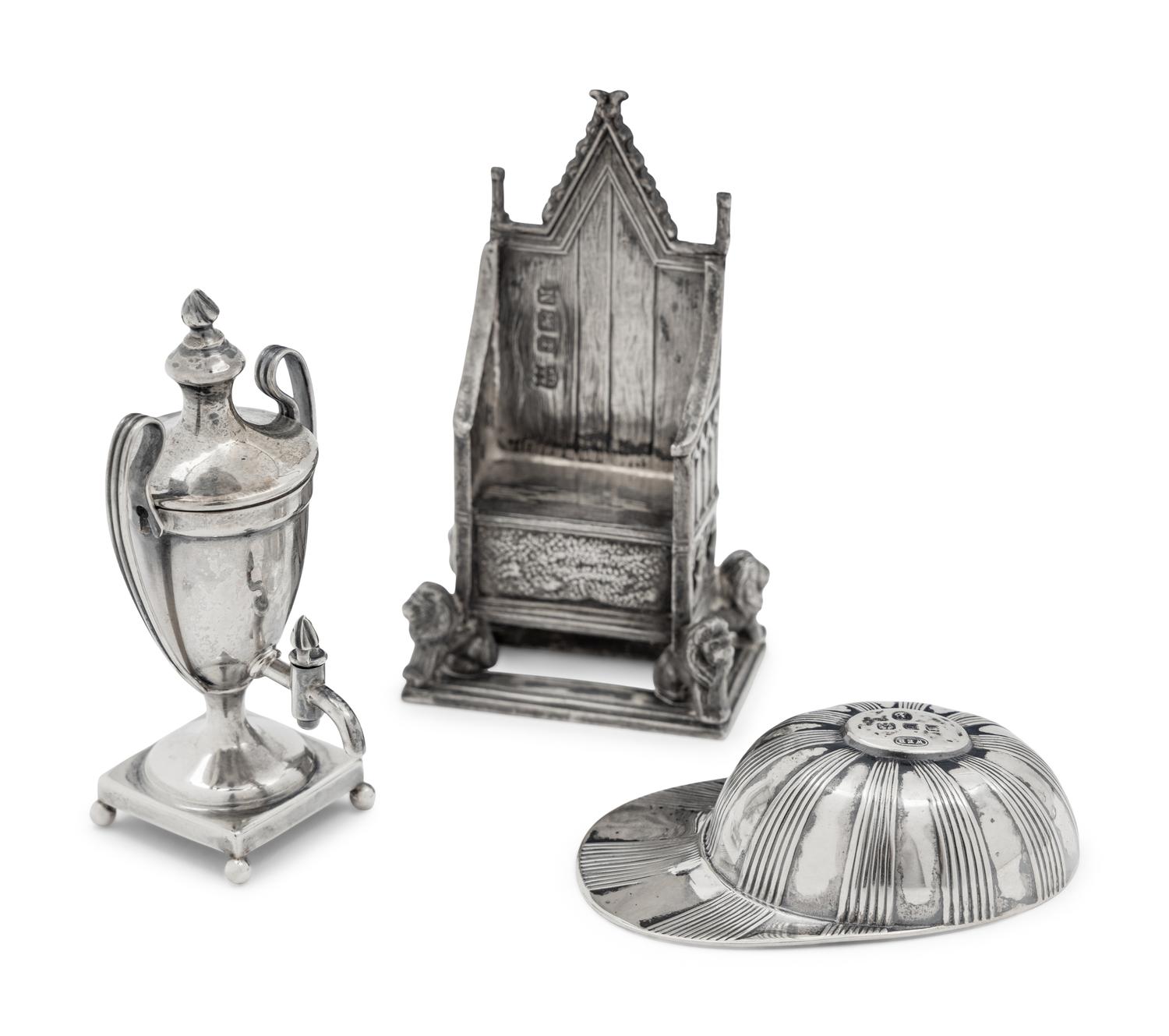A Collection of Eight English Silver Miniature and Diminutive Articles