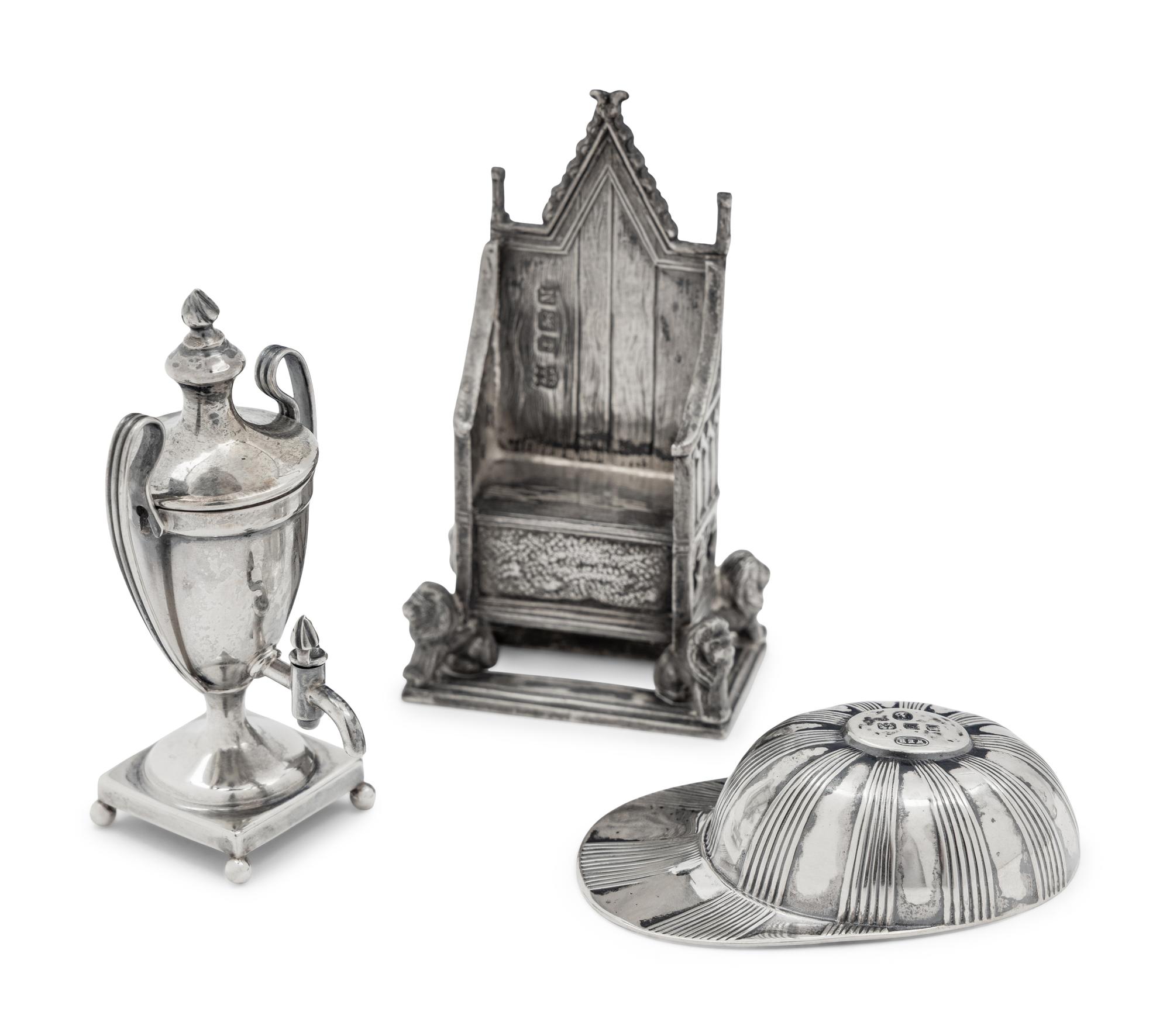 A Collection of Eight English Silver Miniature and Diminutive Articles
