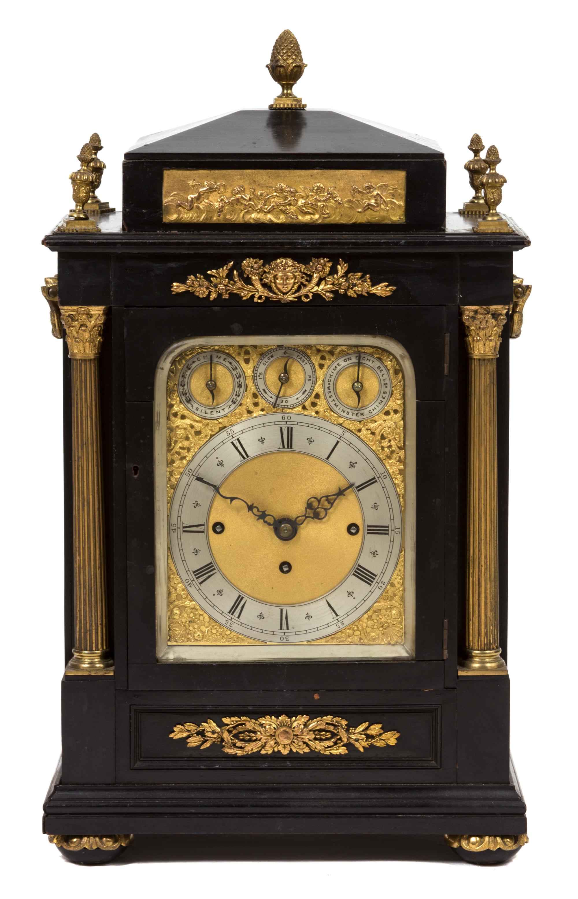 An English Westminster Chime Bracket Clock Height 24 x width 15 x depth 10 inches. — 19TH CENTURY