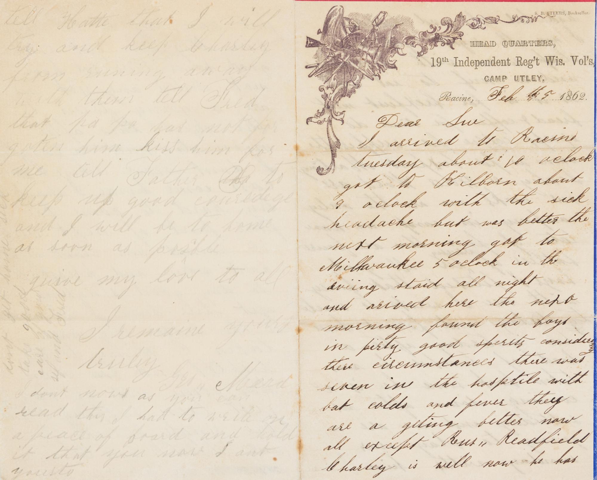 (CIVIL WAR ARCHIVE) A collection of 60 letters and documents, some related to the Civil War and the Gold Rush, c. 1824 through 1870.