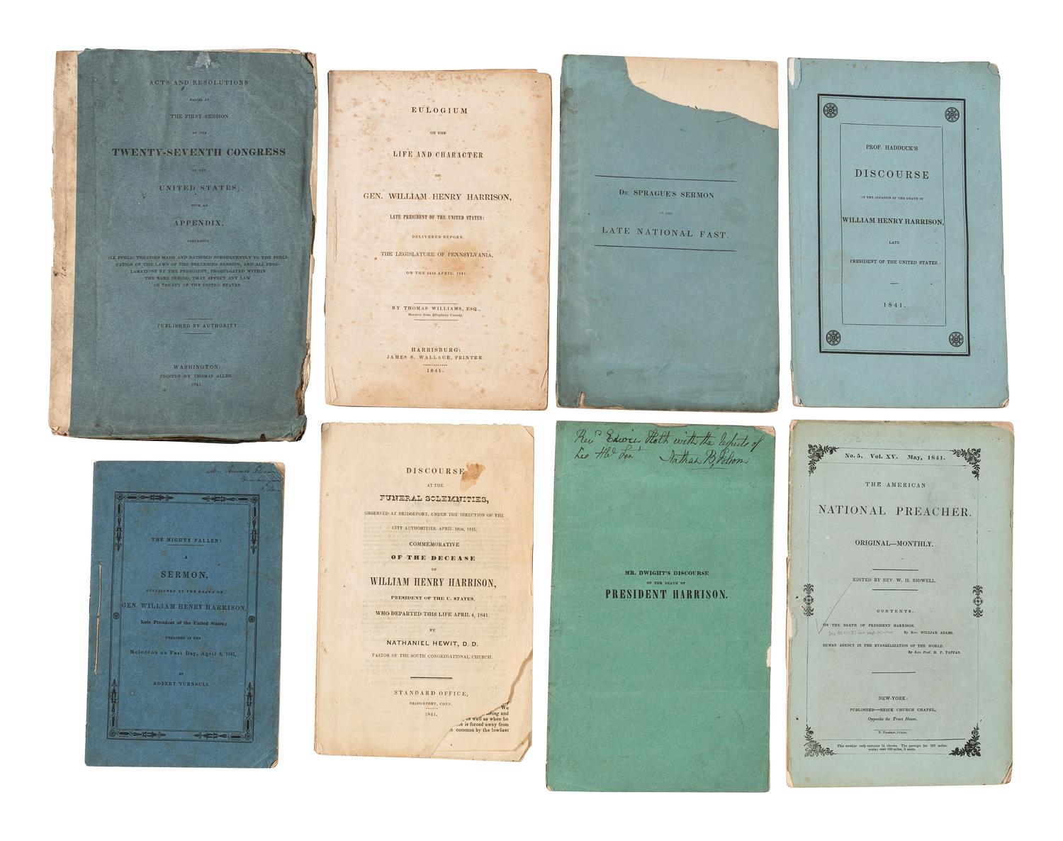 [HARRISON, William Henry (1773-1841)]. A group of pamphlets of eulogies, sermons, and memorials to William Henry Harrison, comprising: