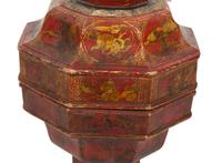 A Chinese Parcel Gilt Red Lacquer Octagonal Lidded Box