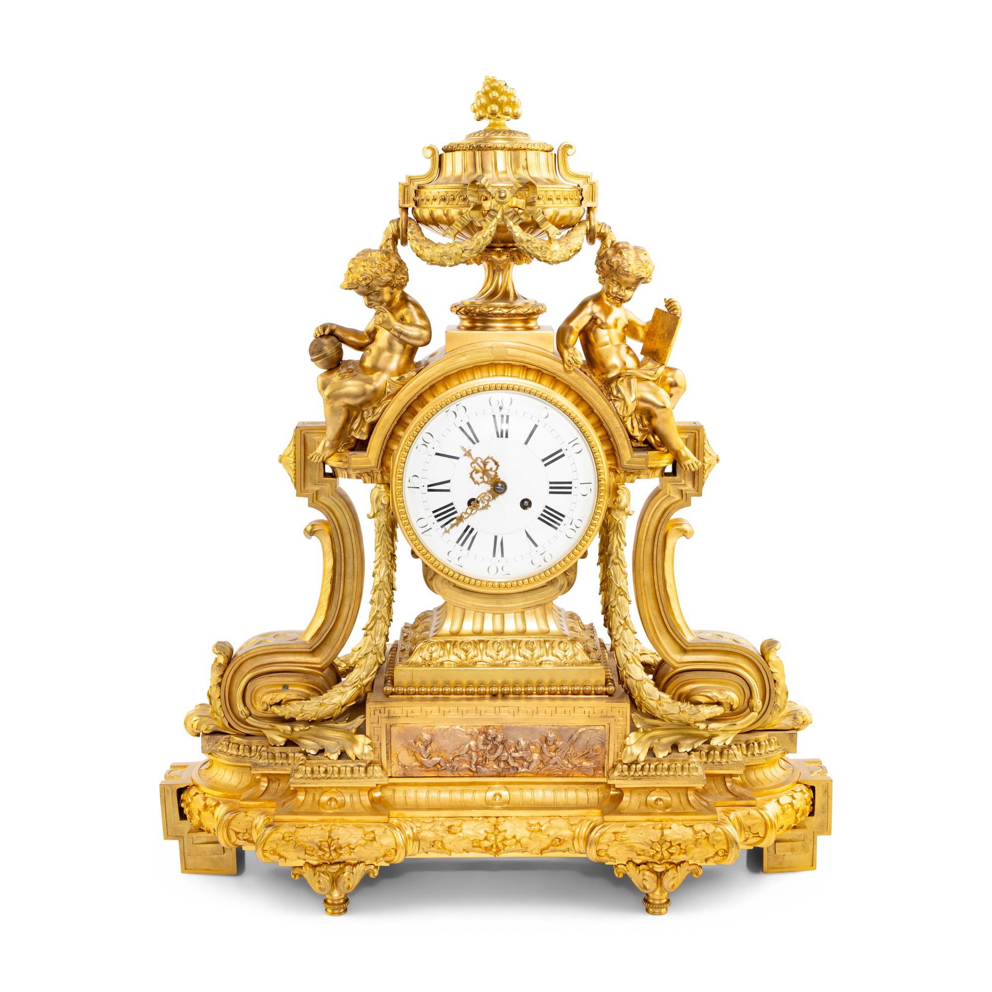 A Louis XVI Style Gilt Bronze Mantel Clock