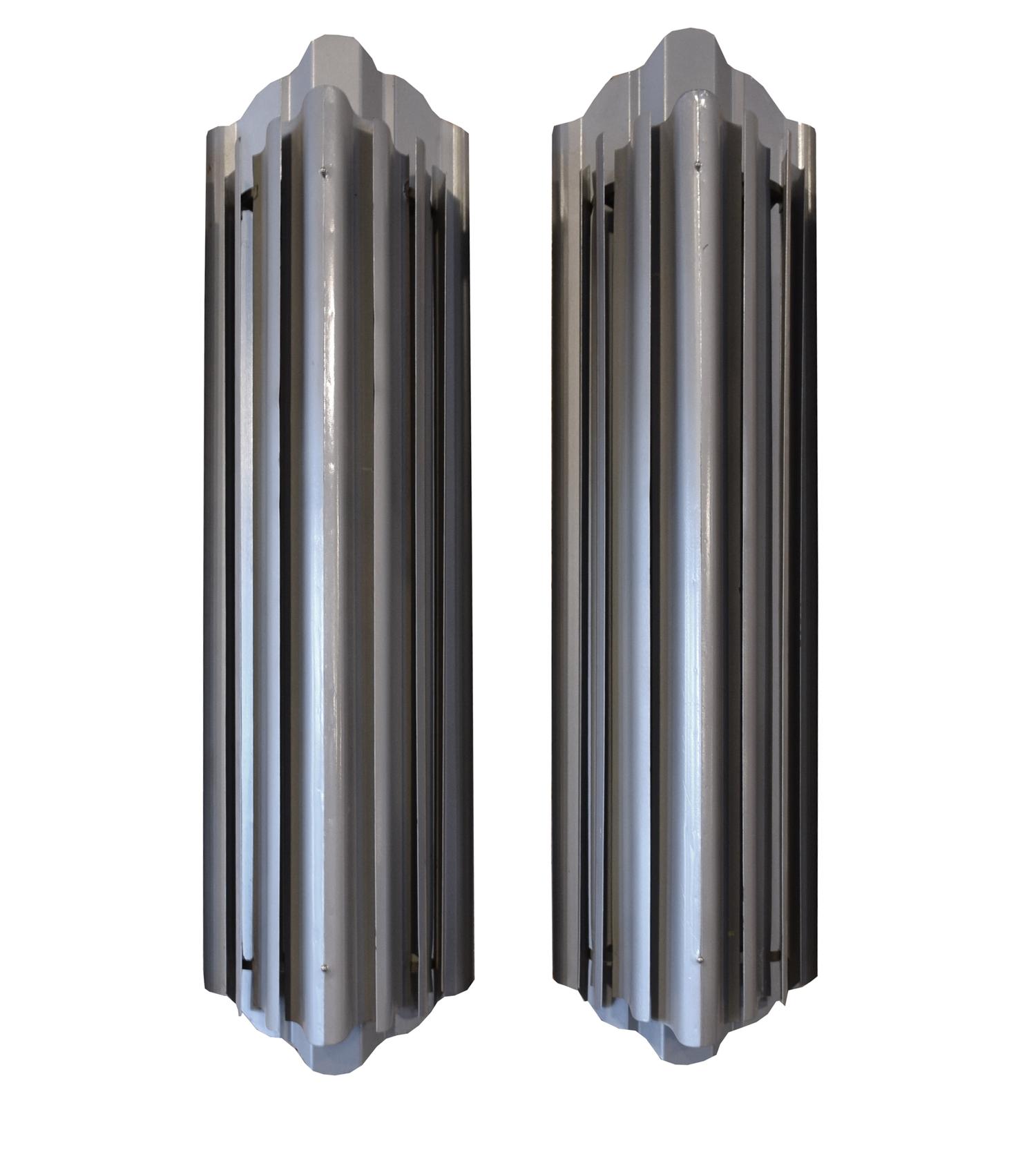 A Pair of American Art Deco Steel Wall Sconces 11.5" W x 8.5" D x 45" H — United States, Circa 1920-1930