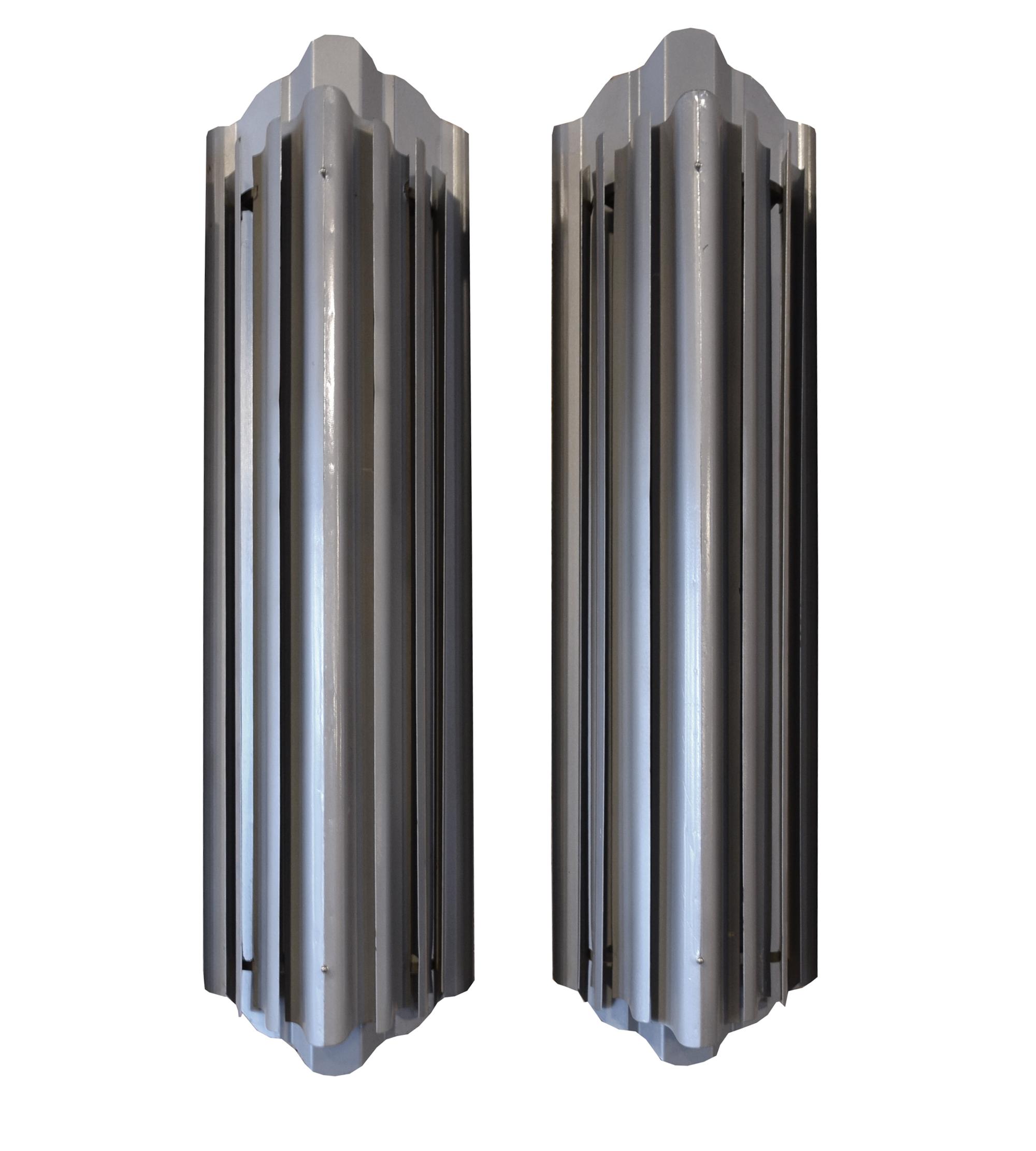 A Pair of American Art Deco Steel Wall Sconces 11.5" W x 8.5" D x 45" H — United States, Circa 1920-1930