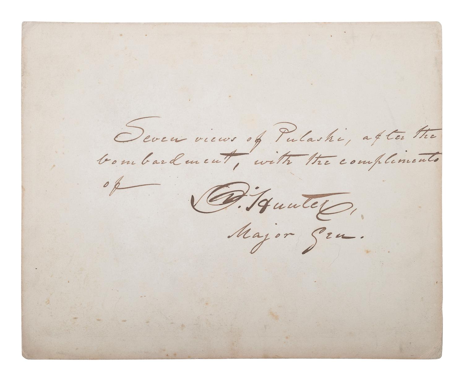 [CIVIL WAR]. HAAS, Philip, Lt., photographer. A group of 7 photographs of Fort Pulaski after the bombardment, inscribed and signed by Major General David Hunter.