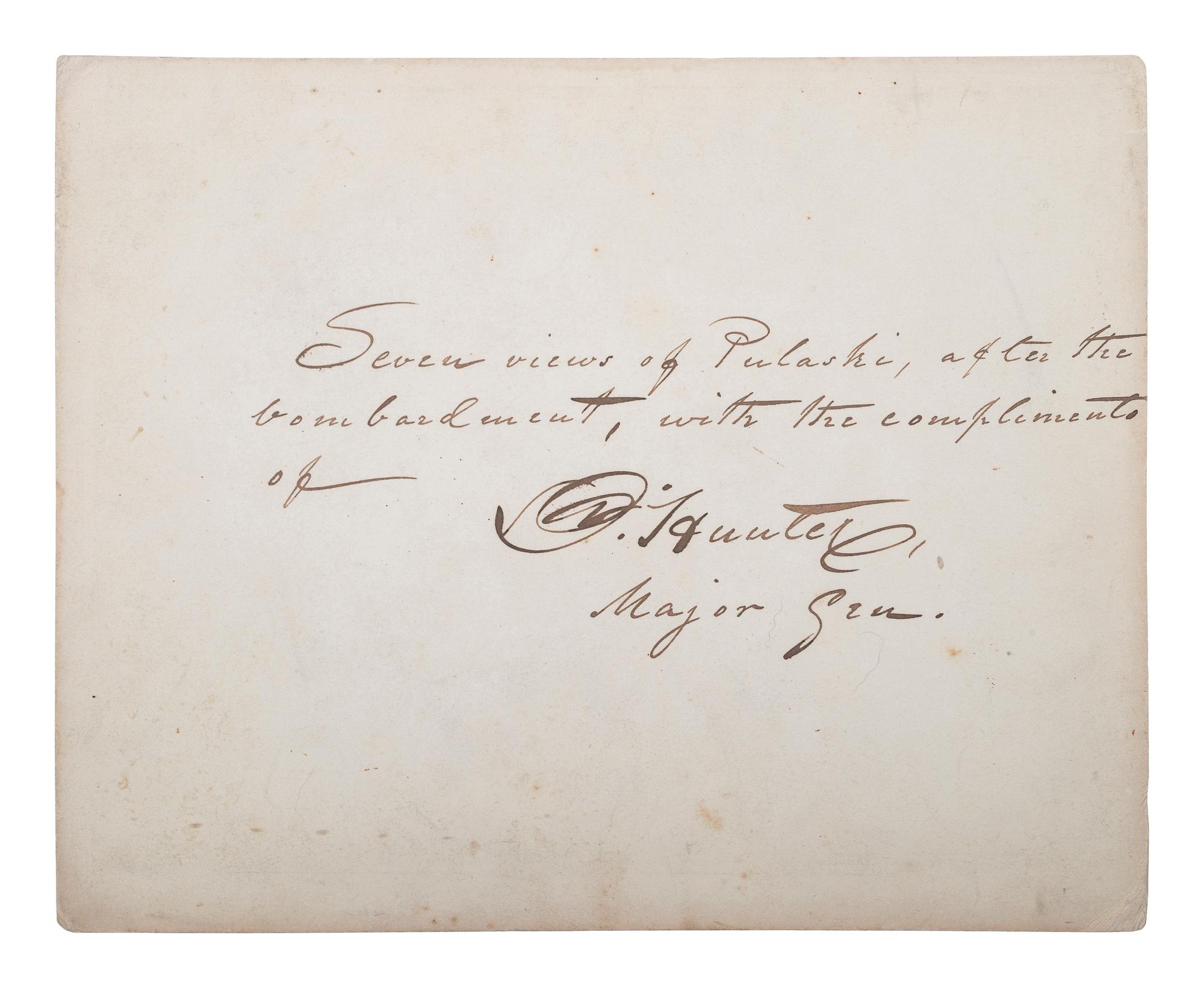 [CIVIL WAR]. HAAS, Philip, Lt., photographer. A group of 7 photographs of Fort Pulaski after the bombardment, inscribed and signed by Major General David Hunter.