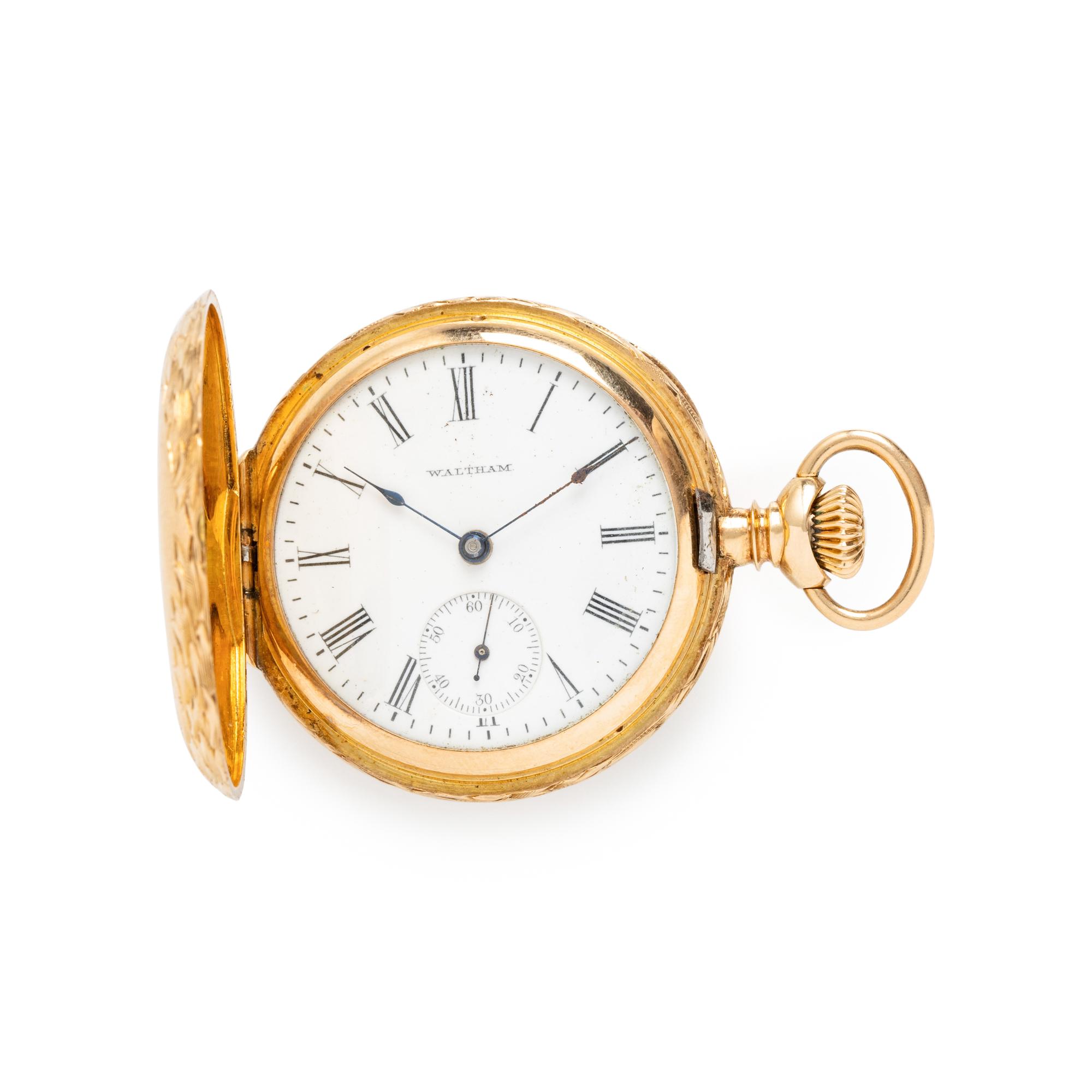 WALTHAM FOR W.M. WISE & SON, 14K YELLOW GOLD HUNTER CASE POCKET WATCH