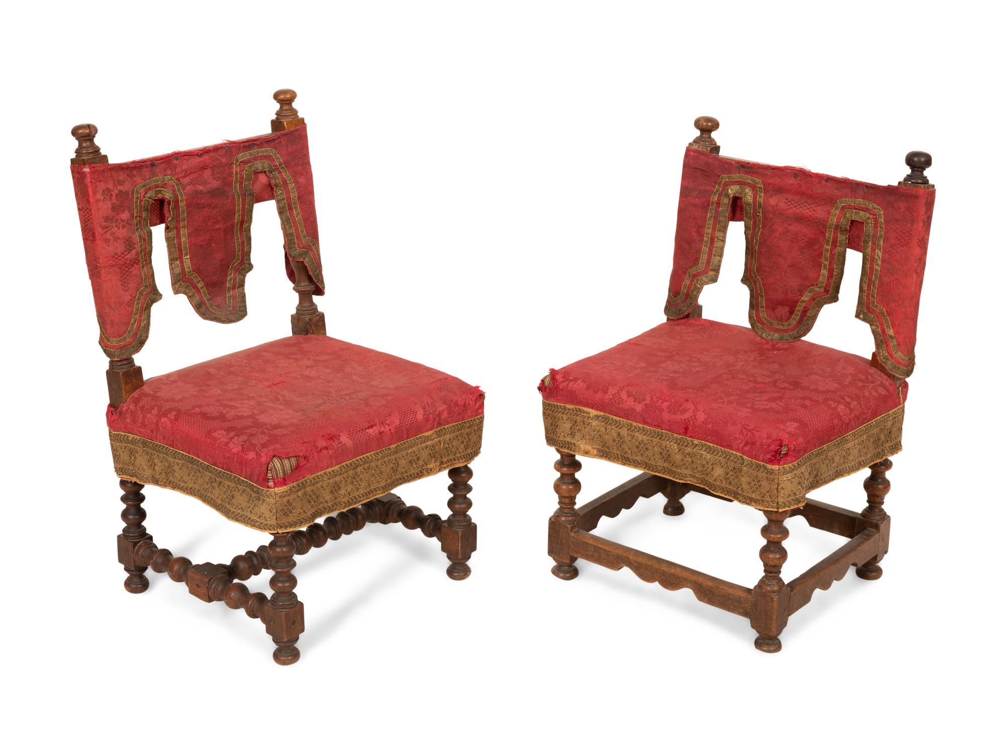 A Pair of Jacobean Style Walnut Low Chairs