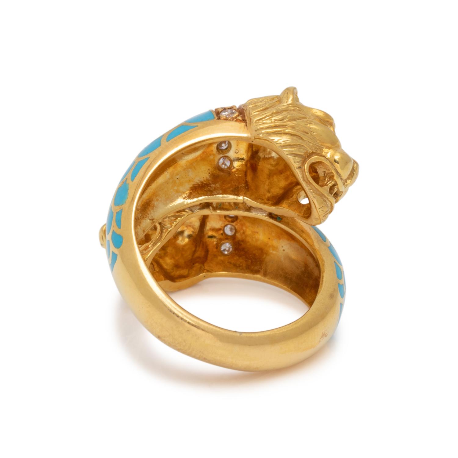 YELLOW GOLD, DIAMOND AND ENAMEL RING