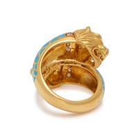 YELLOW GOLD, DIAMOND AND ENAMEL RING