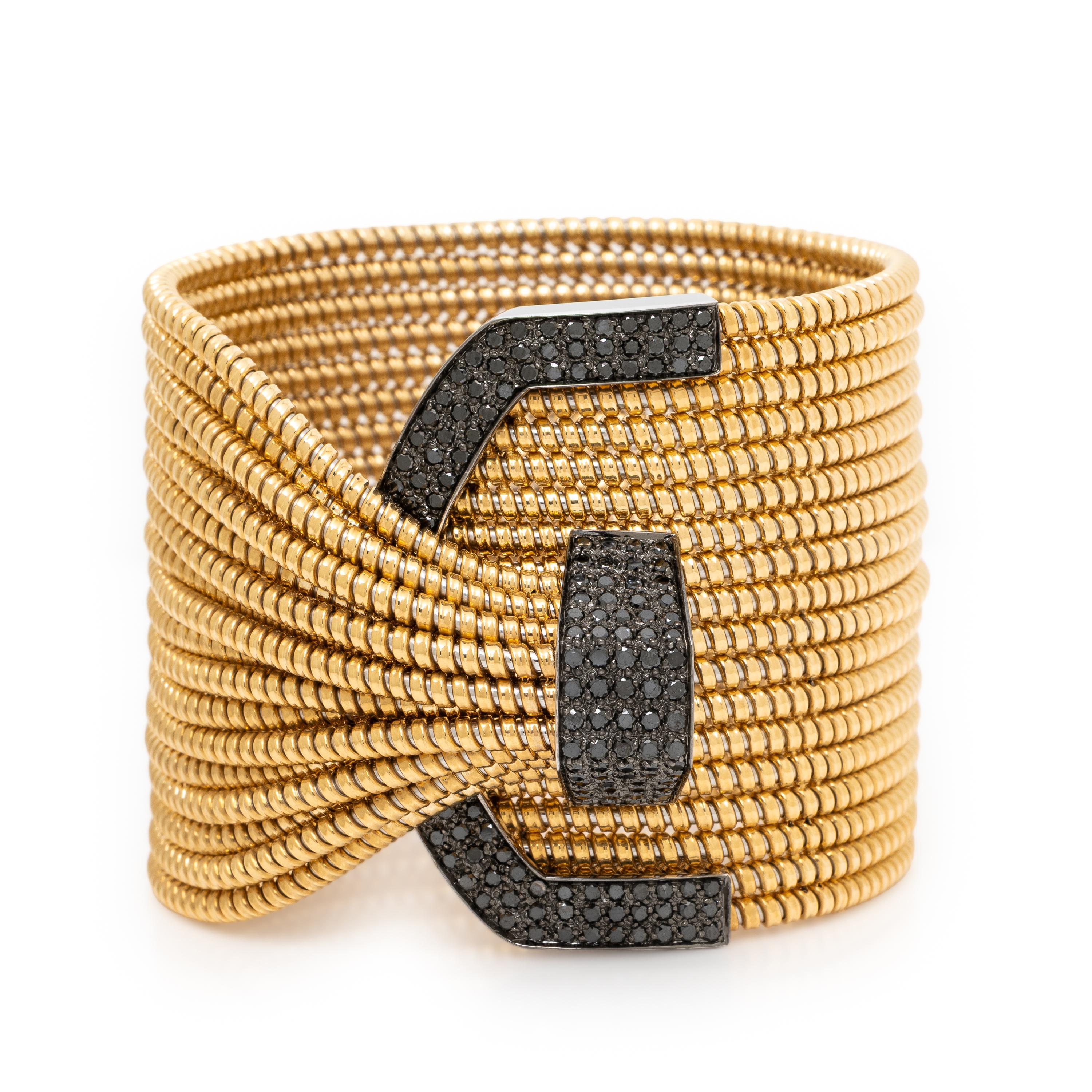 Woven Gold and Black Diamond Cuff Bracelet