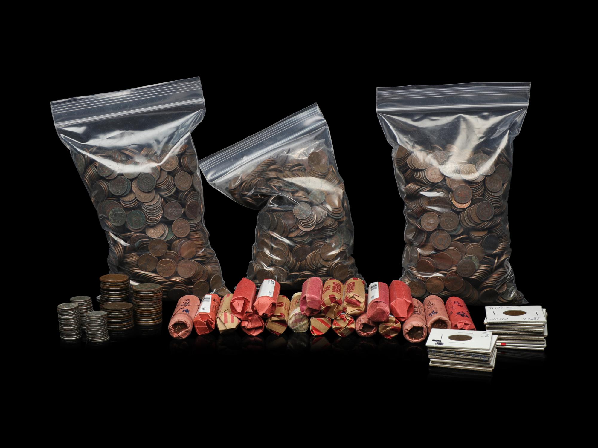 A Large Collection of Large and Small Size 1c Coins
