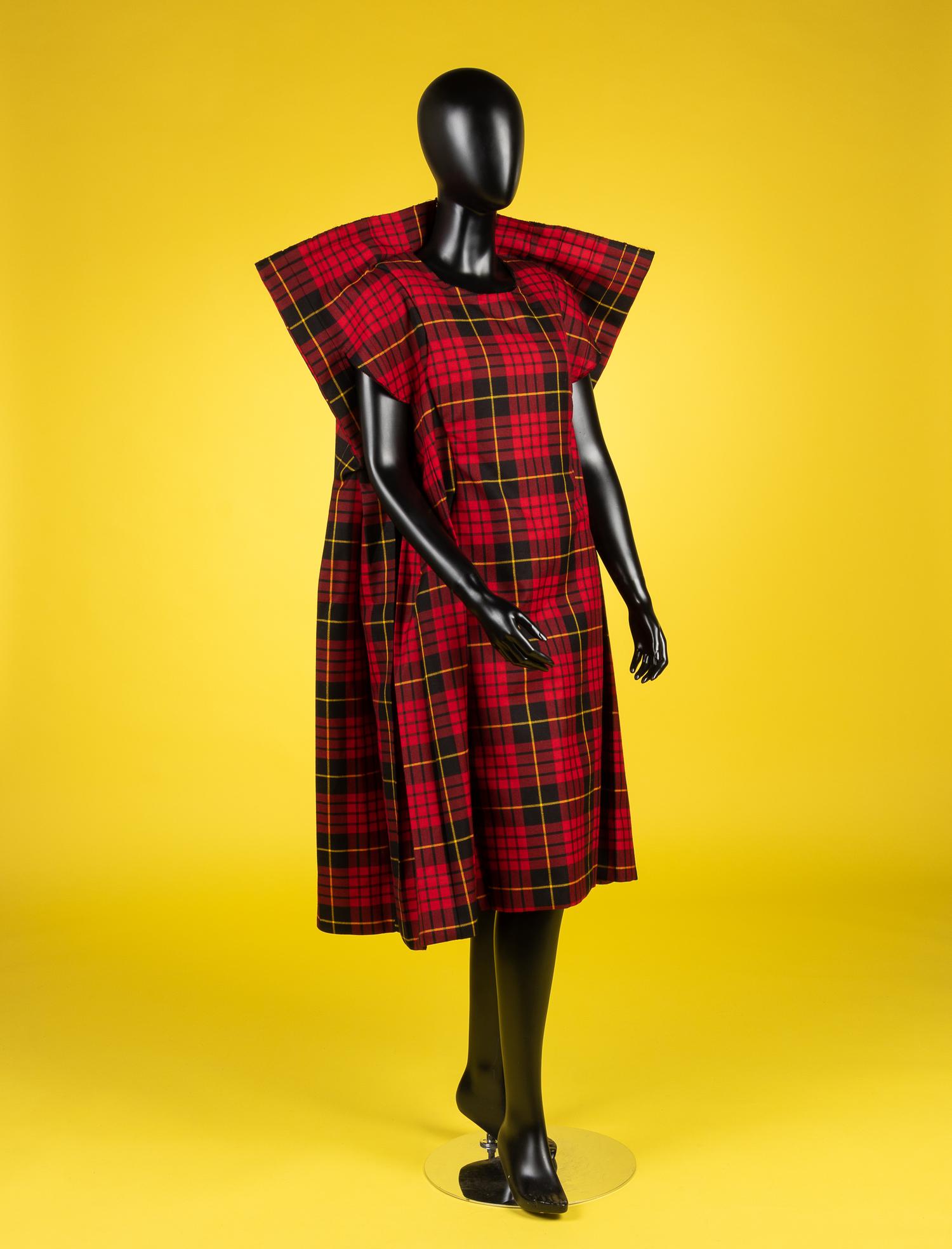 Comme des Garçons Red Tartan Plaid Pleated Dress, 2017