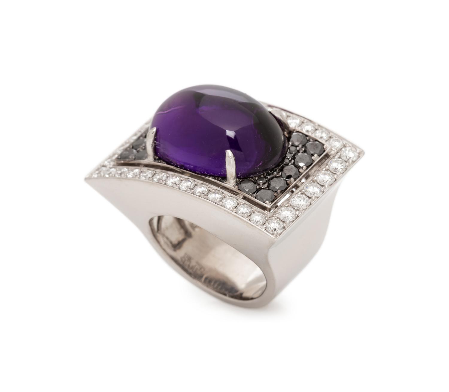 AMETHYST, DIAMOND AND BLACK DIAMOND RING