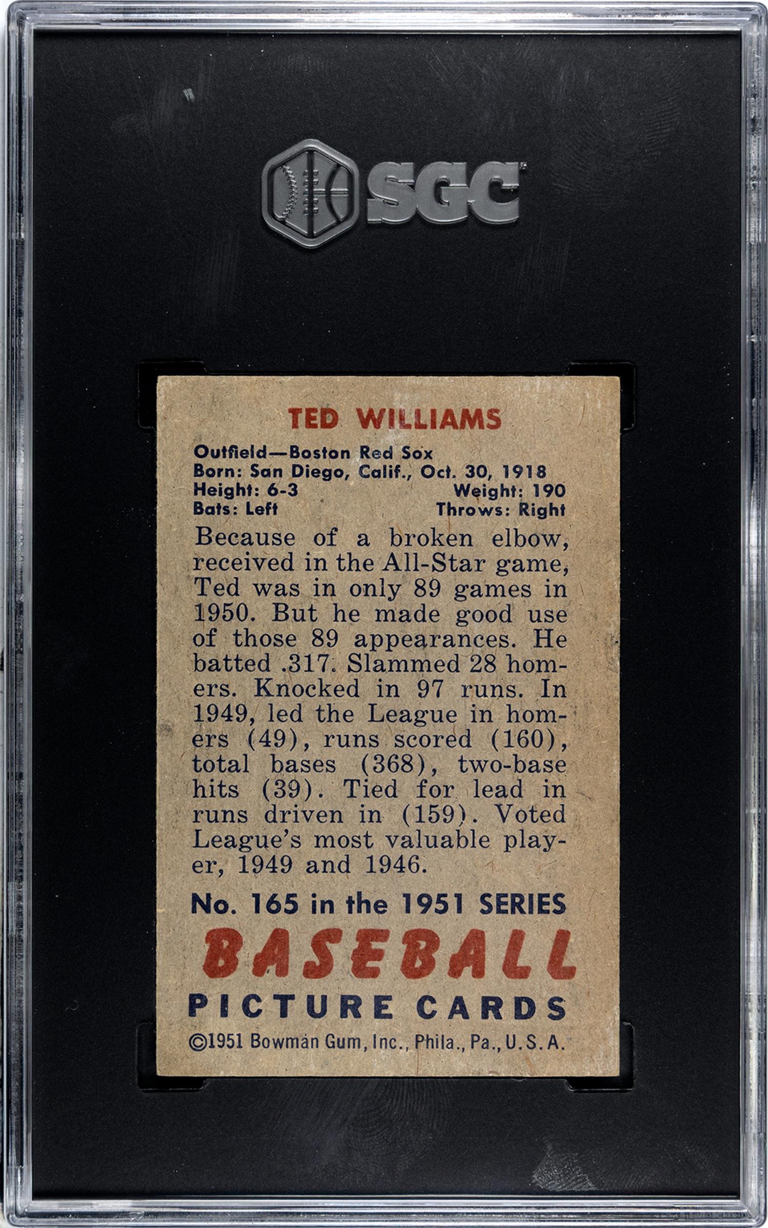 A 1951 Bowman Ted Williams Baseball Card (SGC AUTHENTIC)