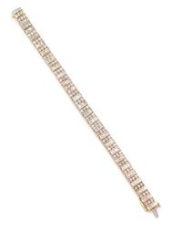 A 14 Karat Yellow Gold and Diamond Bracelet,