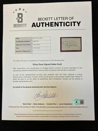 A Dizzy Dean Signed Autograph Display (Beckett Authentication Services Letter),