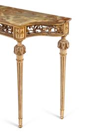 A Louis XVI Style Painted and Parcel Gilt Onyx-Top Console Table