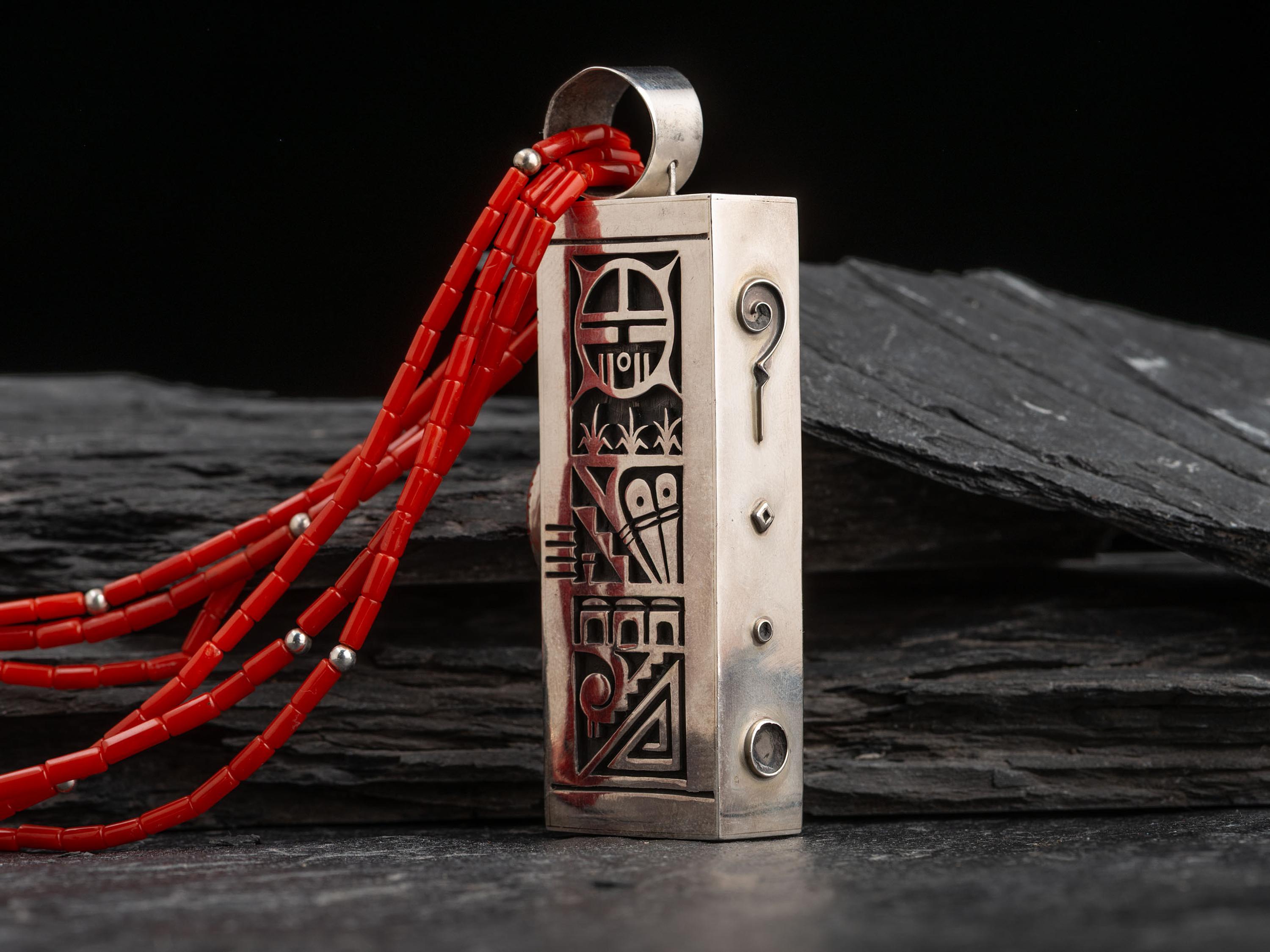 Heavy Reversible Silver and Coral Necklace