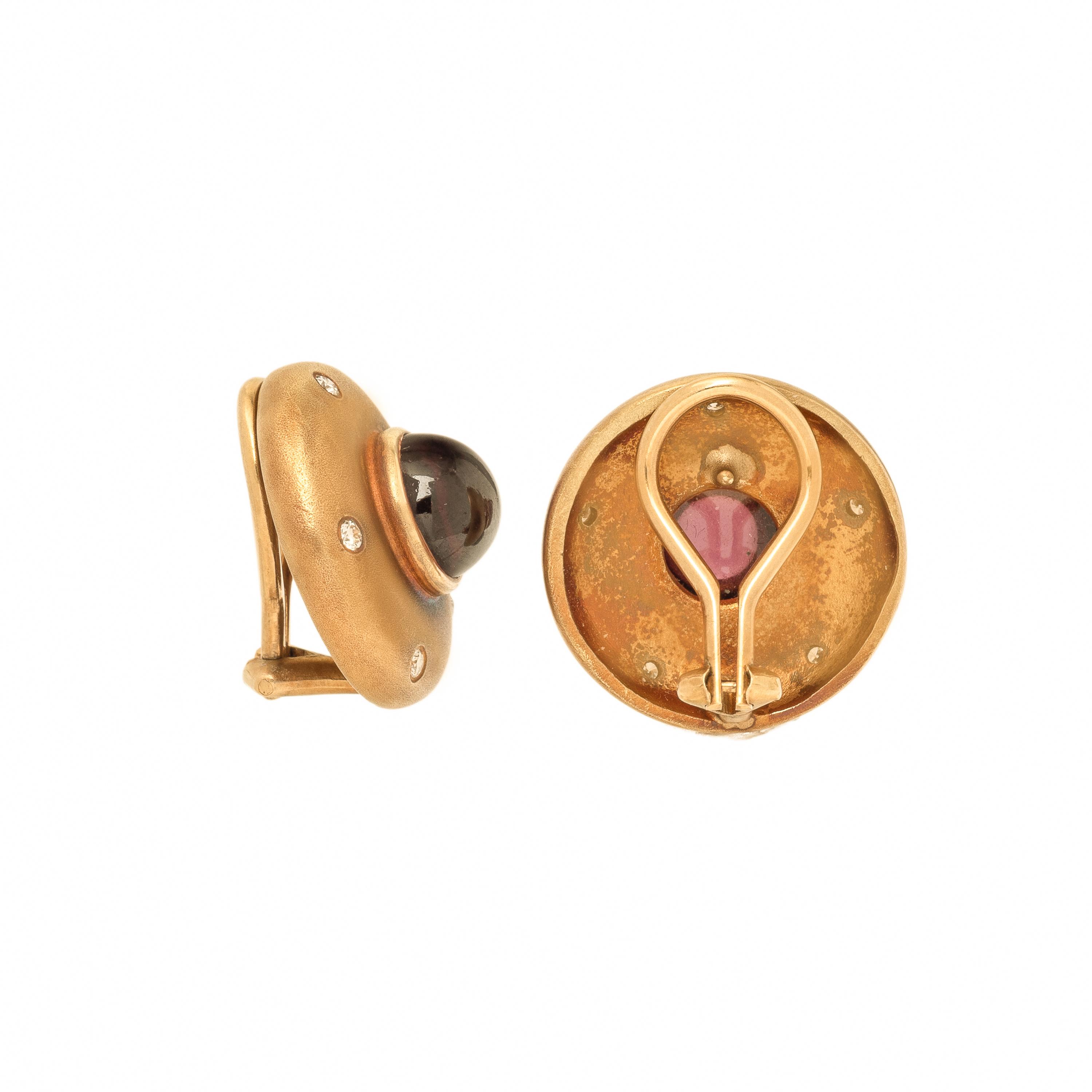 Garnet, Diamond, and Yellow Gold Earrings
