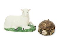 Three Ceramic Turtle-form Boxes and a Pair of Glazed Ceramic Sheep