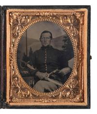 [CIVIL WAR]. Sixth plate tintype featuring a double-armed Union cavalryman.