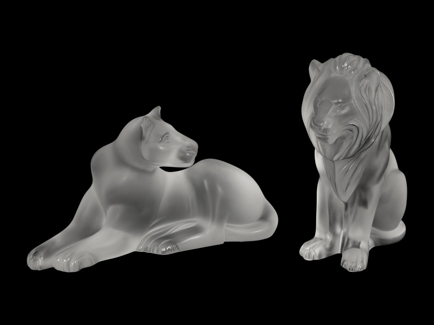 A Lalique Lion and a Lalique Lioness