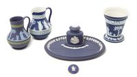A Group of Five Wedgwood Jasperware Articles Width of inkwell 10 inches.