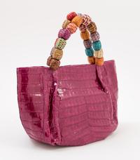 A Nancy Gonzales Fuchsia Crocodile Mini Handbag, 10.25" x 6" x 4.5." Strap drop: 3.5."